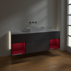 Тумба под раковину Villeroy & Boch Finion 160х50,1 см с подсветкой МДФ антрацит матовый лак/стекло белое матовое G741HBGK