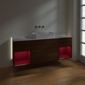 Тумба под раковину Villeroy & Boch Finion 160х50,1 см с подсветкой МДФ шпон грецкого ореха/стекло белое матовое G741HBGN