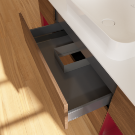 Тумба под раковину Villeroy & Boch Finion 160х50,1 см с подсветкой МДФ шпон грецкого ореха/стекло белое матовое G741HBGN