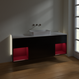 Тумба под раковину Villeroy & Boch Finion 160х50,1 см с подсветкой МДФ черный матовый лак/стекло белое матовое G741HBPD