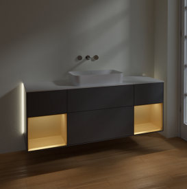 Тумба под раковину Villeroy & Boch Finion 160х50,1 см с подсветкой МДФ антрацит матовый лак/стекло белое матовое G741HFGK