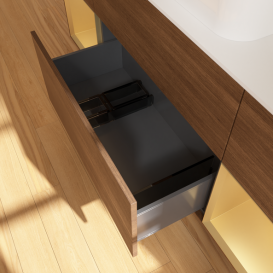 Тумба под раковину Villeroy & Boch Finion 160х50,1 см с подсветкой МДФ шпон грецкого ореха/стекло белое матовое G741HFGN