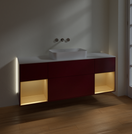 Тумба под раковину Villeroy & Boch Finion 160х50,1 см с подсветкой МДФ пион матовый лак/стекло белое матовое G741HFHB