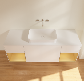 Тумба под раковину Villeroy & Boch Finion 160х50,1 см с подсветкой МДФ белый матовый лак/стекло белое матовое G741HFMT