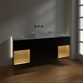 Тумба під раковину Villeroy & Boch Finion 160х50,1 см із підсвічуванням МДФ чорний матовий лак/скло біле матове G741HFPD