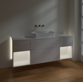 Тумба под раковину Villeroy & Boch Finion 160х50,1 см с подсветкой МДФ глянцевый белый лак/стекло белое матовое G741MTGF