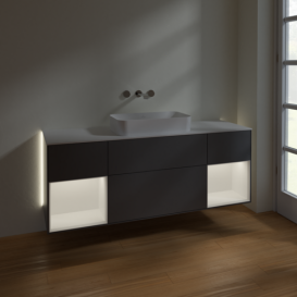 Тумба под раковину Villeroy & Boch Finion 160х50,1 см с подсветкой МДФ антрацит матовый лак/стекло белое матовое G741MTGK