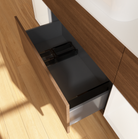 Тумба под раковину Villeroy & Boch Finion 160х50,1 см с подсветкой МДФ шпон грецкого ореха/стекло белое матовое G741MTGN