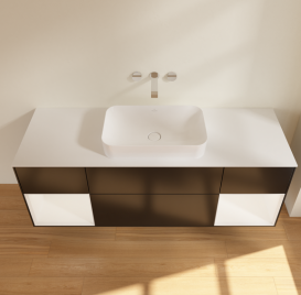 Тумба под раковину Villeroy & Boch Finion 160х50,1 см с подсветкой МДФ черный матовый лак/стекло белое матовое G741MTPD