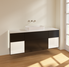 Тумба под раковину Villeroy & Boch Finion 160х50,1 см с подсветкой МДФ черный матовый лак/стекло белое матовое G741MTPD
