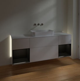 Тумба под раковину Villeroy & Boch Finion 160х50,1 см с подсветкой МДФ глянцевый белый лак/стекло белое матовое G741PDGF