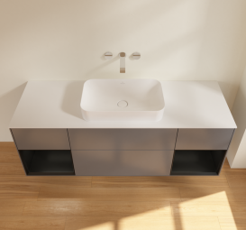 Тумба под раковину Villeroy & Boch Finion 160х50,1 см с подсветкой МДФ антрацит матовый лак/стекло белое матовое G741PDGK