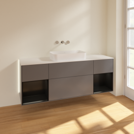 Тумба под раковину Villeroy & Boch Finion 160х50,1 см с подсветкой МДФ антрацит матовый лак/стекло белое матовое G741PDGK