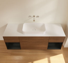 Тумба под раковину Villeroy & Boch Finion 160х50,1 см с подсветкой МДФ шпон грецкого ореха/стекло белое матовое G741PDGN