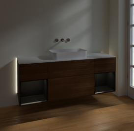 Тумба под раковину Villeroy & Boch Finion 160х50,1 см с подсветкой МДФ шпон грецкого ореха/стекло белое матовое G741PDGN