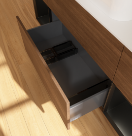 Тумба под раковину Villeroy & Boch Finion 160х50,1 см с подсветкой МДФ шпон грецкого ореха/стекло белое матовое G741PDGN