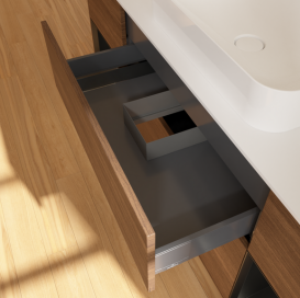 Тумба под раковину Villeroy & Boch Finion 160х50,1 см с подсветкой МДФ шпон грецкого ореха/стекло белое матовое G741PDGN