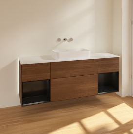 Тумба под раковину Villeroy & Boch Finion 160х50,1 см с подсветкой МДФ шпон грецкого ореха/стекло белое матовое G741PDGN