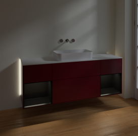 Тумба под раковину Villeroy & Boch Finion 160х50,1 см с подсветкой МДФ пион матовый лак/стекло белое матовое G741PDHB