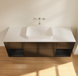 Тумба под раковину Villeroy & Boch Finion 160х50,1 см с подсветкой МДФ черный матовый лак/стекло белое матовое G741PDPD