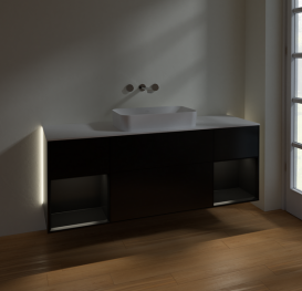 Тумба под раковину Villeroy & Boch Finion 160х50,1 см с подсветкой МДФ черный матовый лак/стекло белое матовое G741PDPD