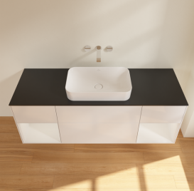 Тумба под раковину Villeroy & Boch Finion 160х50,1 см с подсветкой МДФ глянцевый белый лак/стекло черное матовое G742GFGF