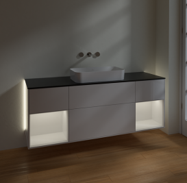 Тумба под раковину Villeroy & Boch Finion 160х50,1 см с подсветкой МДФ глянцевый белый лак/стекло черное матовое G742GFGF