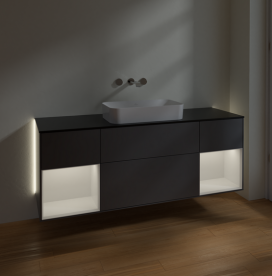 Тумба под раковину Villeroy & Boch Finion 160х50,1 см с подсветкой МДФ антрацит матовый лак/стекло черное матовое G742GFGK