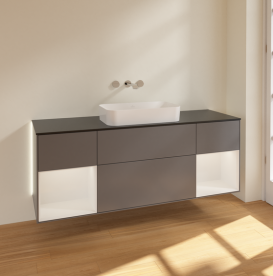 Тумба под раковину Villeroy & Boch Finion 160х50,1 см с подсветкой МДФ антрацит матовый лак/стекло черное матовое G742GFGK