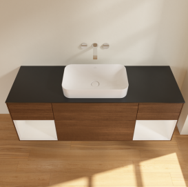 Тумба под раковину Villeroy & Boch Finion 160х50,1 см с подсветкой МДФ шпон грецкого ореха/стекло черное матовое G742GFGN