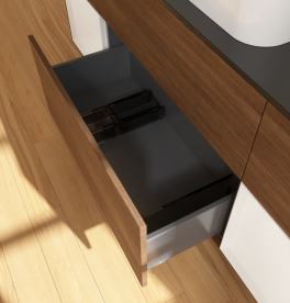 Тумба под раковину Villeroy & Boch Finion 160х50,1 см с подсветкой МДФ шпон грецкого ореха/стекло черное матовое G742GFGN