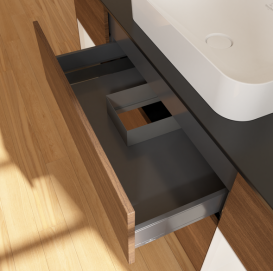 Тумба под раковину Villeroy & Boch Finion 160х50,1 см с подсветкой МДФ шпон грецкого ореха/стекло черное матовое G742GFGN