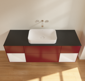 Тумба под раковину Villeroy & Boch Finion 160х50,1 см с подсветкой МДФ пион матовый лак/стекло черное матовое G742GFHB