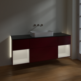 Тумба под раковину Villeroy & Boch Finion 160х50,1 см с подсветкой МДФ пион матовый лак/стекло черное матовое G742GFHB