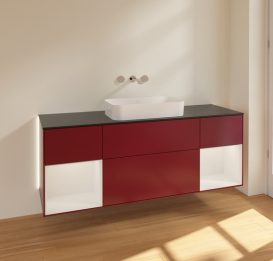 Тумба под раковину Villeroy & Boch Finion 160х50,1 см с подсветкой МДФ пион матовый лак/стекло черное матовое G742GFHB