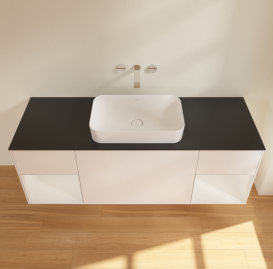 Тумба под раковину Villeroy & Boch Finion 160х50,1 см с подсветкой МДФ белый матовый лак/стекло черное матовое G742GFMT