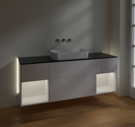 Тумба под раковину Villeroy & Boch Finion 160х50,1 см с подсветкой МДФ белый матовый лак/стекло черное матовое G742GFMT