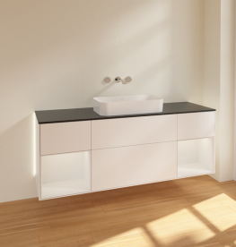 Тумба под раковину Villeroy & Boch Finion 160х50,1 см с подсветкой МДФ белый матовый лак/стекло черное матовое G742GFMT