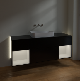 Тумба под раковину Villeroy & Boch Finion 160х50,1 см с подсветкой МДФ черный матовый лак/стекло черное матовое G742GFPD