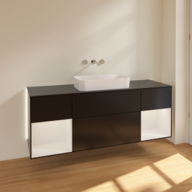 Тумба под раковину Villeroy & Boch Finion 160х50,1 см с подсветкой МДФ черный матовый лак/стекло черное матовое G742GFPD