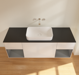 Тумба под раковину Villeroy & Boch Finion 160х50,1 см с подсветкой МДФ глянцевый белый лак/стекло черное матовое G742GKGF