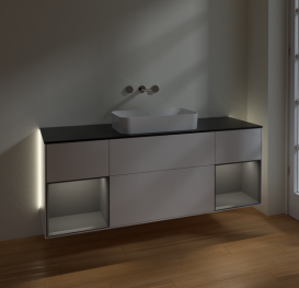 Тумба под раковину Villeroy & Boch Finion 160х50,1 см с подсветкой МДФ глянцевый белый лак/стекло черное матовое G742GKGF