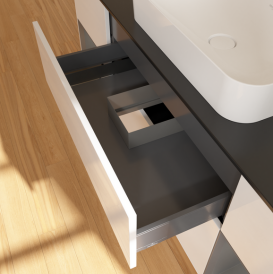 Тумба под раковину Villeroy & Boch Finion 160х50,1 см с подсветкой МДФ глянцевый белый лак/стекло черное матовое G742GKGF