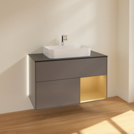 Тумба под раковину Villeroy & Boch Finion 100х50,1 см с подсветкой МДФ антрацит матовый лак/стекло черное матовое G372HFGK