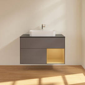 Тумба под раковину Villeroy & Boch Finion 100х50,1 см с подсветкой МДФ антрацит матовый лак/стекло черное матовое G372HFGK