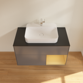 Тумба под раковину Villeroy & Boch Finion 100х50,1 см с подсветкой МДФ антрацит матовый лак/стекло черное матовое G372HFGK