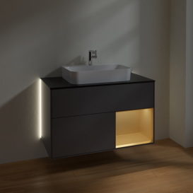 Тумба под раковину Villeroy & Boch Finion 100х50,1 см с подсветкой МДФ антрацит матовый лак/стекло черное матовое G372HFGK