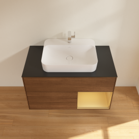 Тумба под раковину Villeroy & Boch Finion 100х50,1 см с подсветкой МДФ шпон грецкого ореха/стекло черное матовое G372HFGN