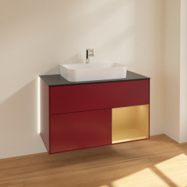 Тумба под раковину Villeroy & Boch Finion 100х50,1 см с подсветкой МДФ пион матовый лак/стекло черное матовое G372HFHB