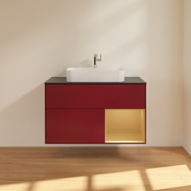 Тумба под раковину Villeroy & Boch Finion 100х50,1 см с подсветкой МДФ пион матовый лак/стекло черное матовое G372HFHB